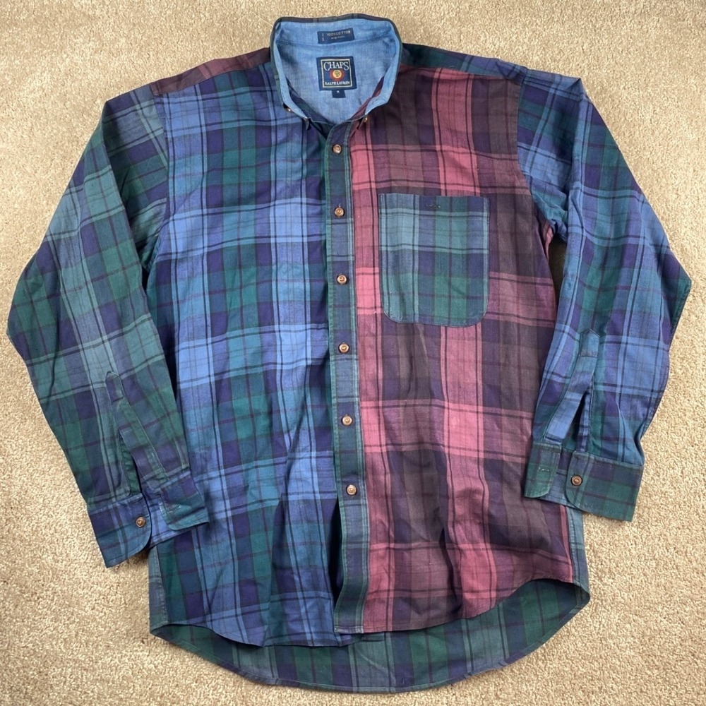 Chaps Ralph Lauren Mens M Multi Color Block Plaid Button Down Shirt‎ Long Sleeve